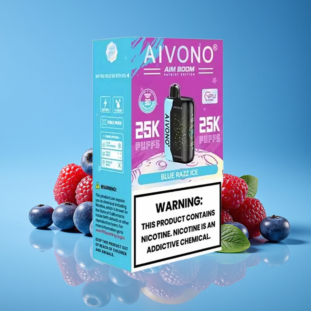 Aivono Aim Boom 25000 Hisap Kapasiti E-Cecair 28ml Bateri 650mAh Biru Razz Ais