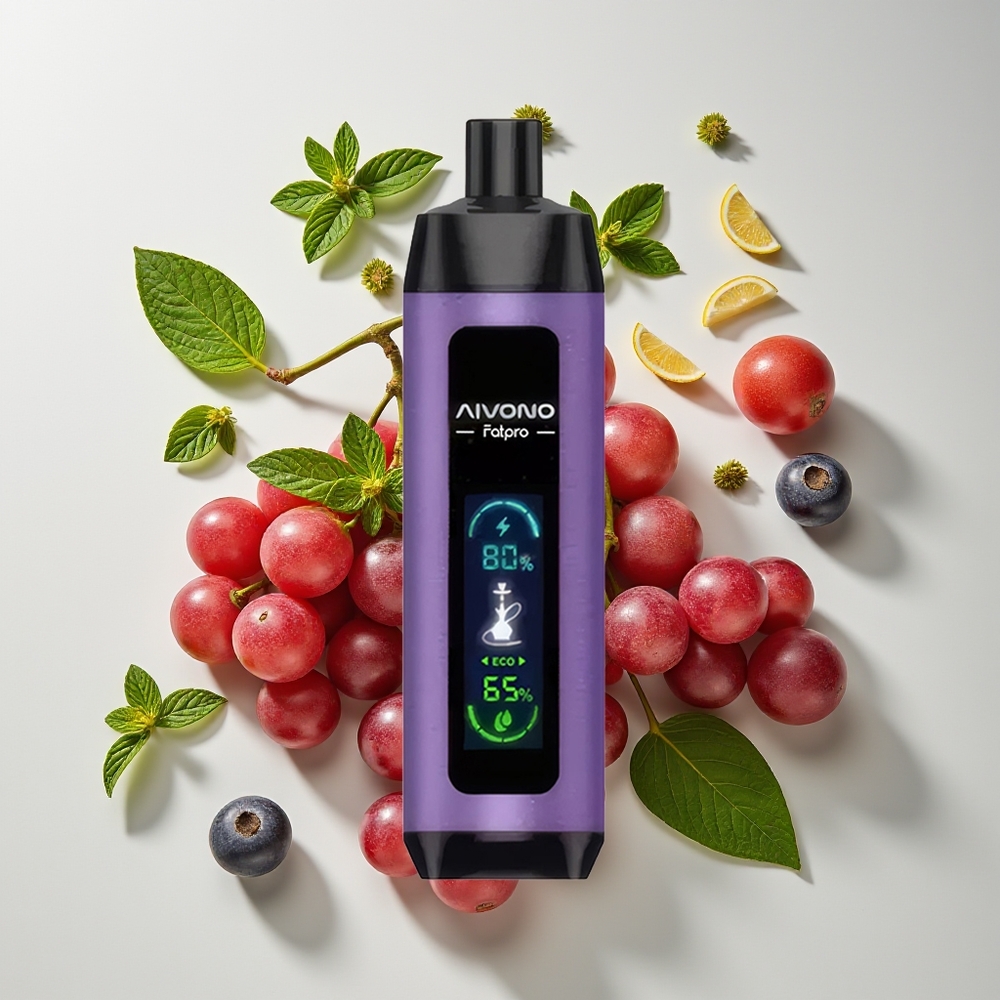 Aivono Aim Fatpro 22000 Hisap Grape Mint 0%-5% Nikotin 28ml E-liquid 600mah Boleh Dicas Semula 0.6 ohm Mesh Coil Eco/Boost Dual Modes