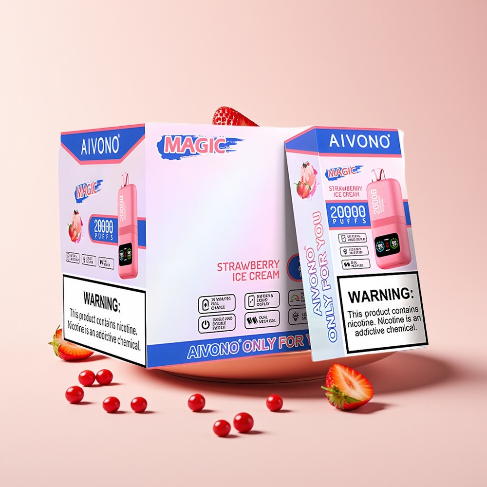 Aivono Aim Magic 20000 Puff Dua Mesh Strawberry Ais Krim LCD Jenis-C