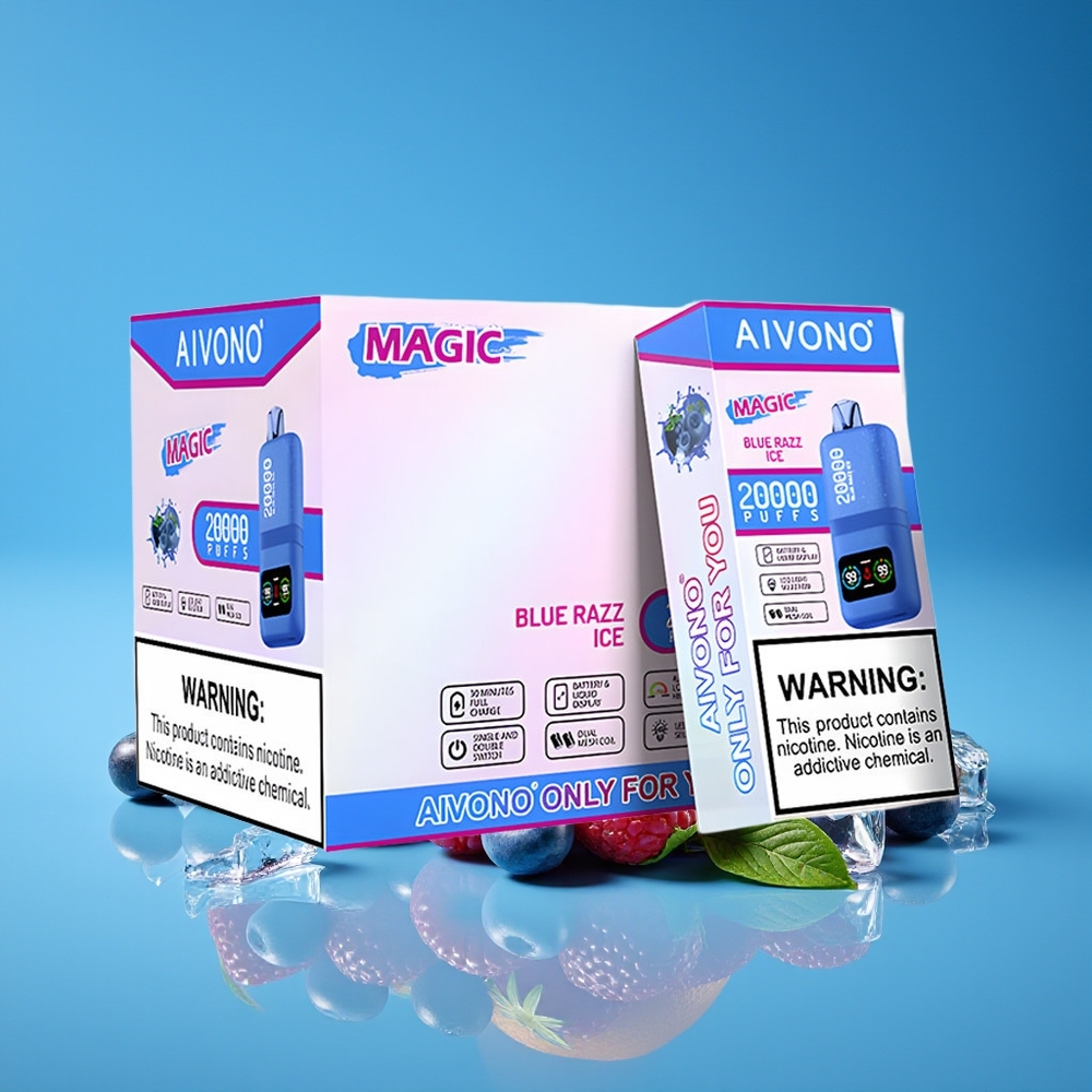 Aivono Aim Magic 20000 Puff Dual Mesh LCD Biru Razz Ais