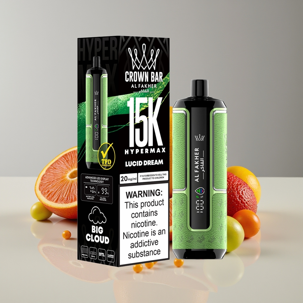 Al Fakher Crown Bar 15K Hypermax 22ml 600mAh Jenis-C Pelbagai Sedutan Kompak Mudah Alih Impian Jelas