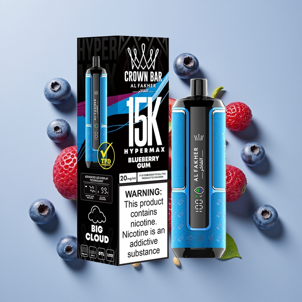 Al Fakher Crown Bar 15K Hypermax 22ml 600mAh Type-C DTL 6mg/m Biru Gula-Gula