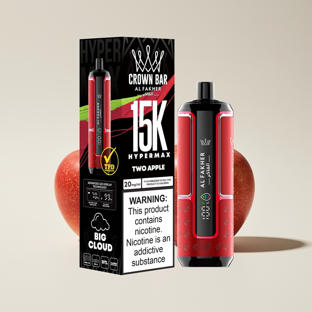 Al Fakher Crown Bar 15K Hypermax Dua Epal Hypermax Pengewap Pakai Buang Padat Mudah Alih
