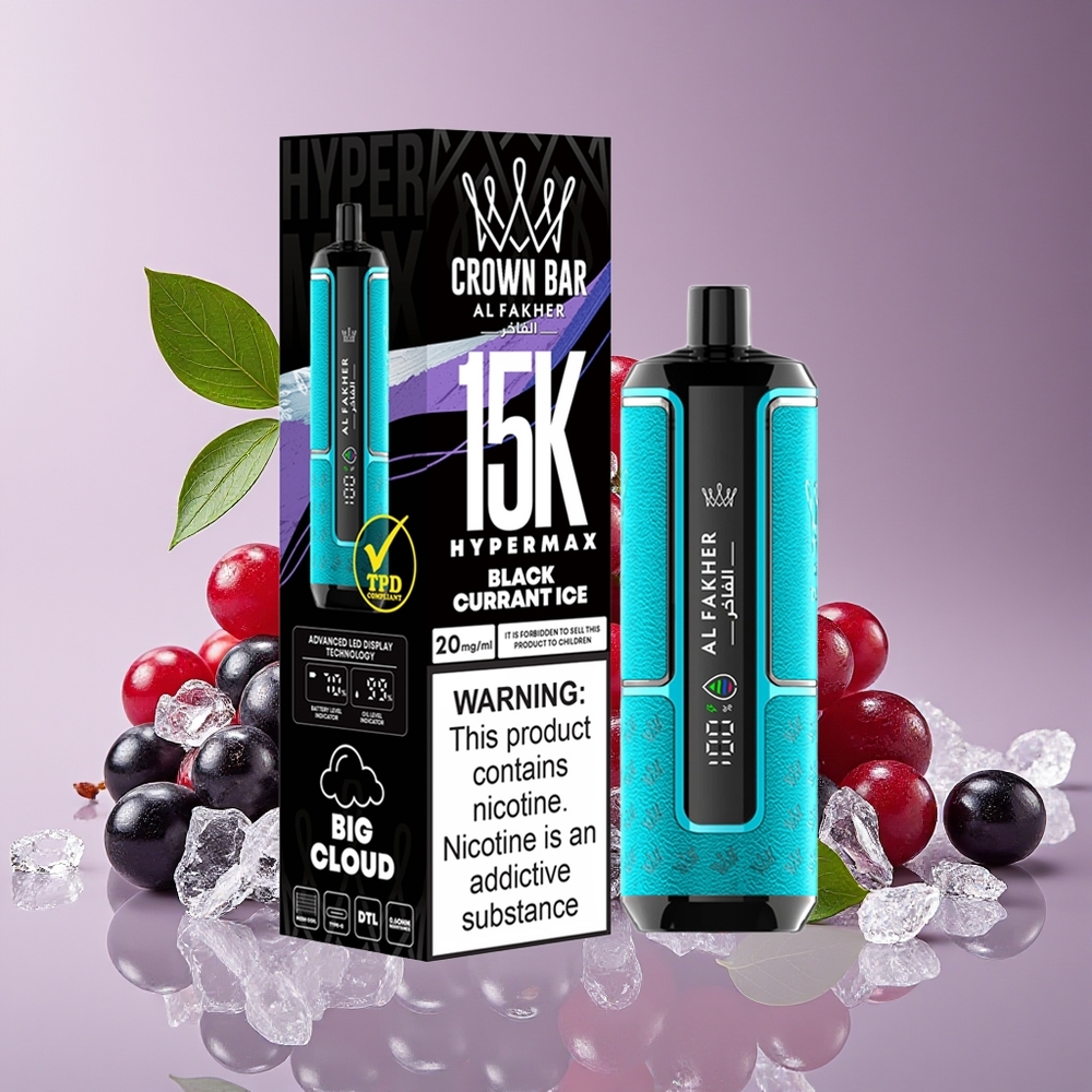 Al Fakher Crown Bar 15K Hypermax Kit Vape Pakai Buang Blackcurrant Ais