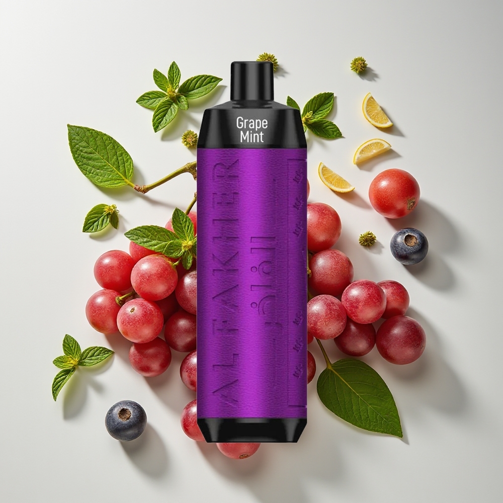 Al Fakher Crown Bar 8000 Mulut Vape Buah Anggur Pudina Kristal Mudah Alih USB-C 18ml 5mg