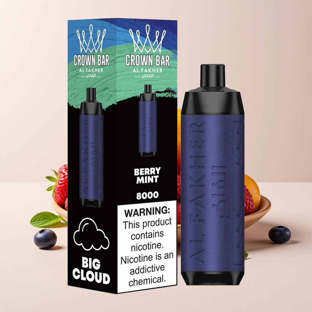Al Fakher Crown Bar 8000 Puff Vape Kecil Mudah Guna Beri Pudina
