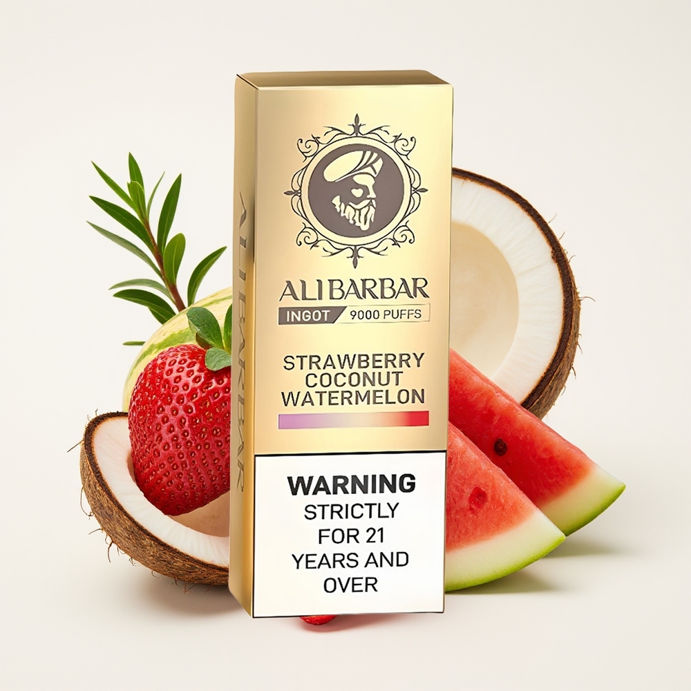 Alibarbar Ingot 9000 Puff E-Cecair 22ml Bateri 2350mah Strawberry Kelapa Tembikai