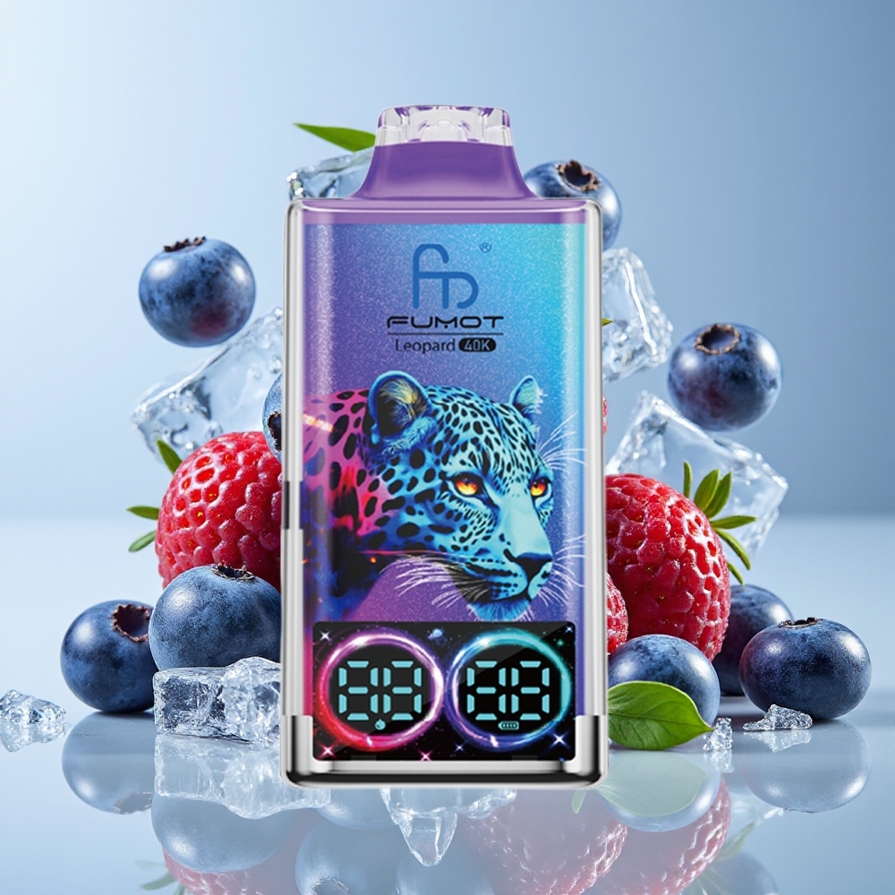 Fumot Harimau 40K Hisap Vape Bluberi Ais Tanpa Nikotin Bateri 700mAh Dual Mesh Type-C Paparan Digital Tiub Minyak
