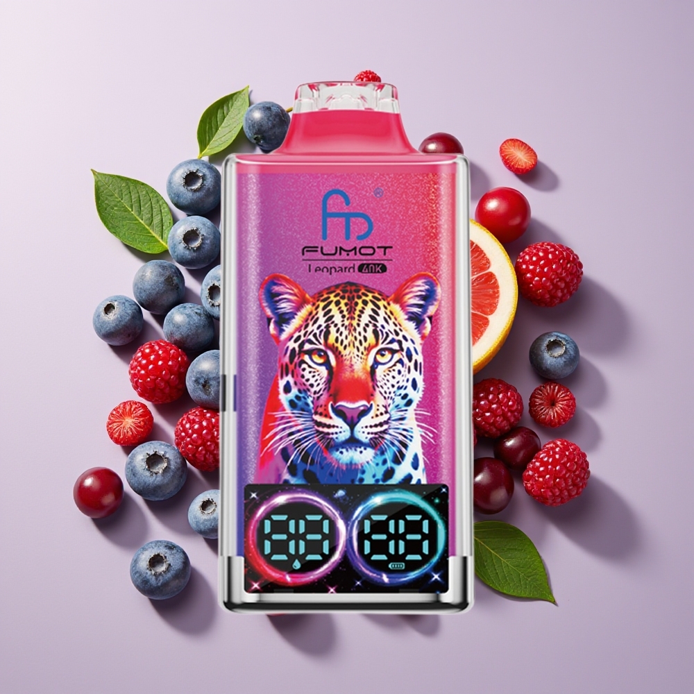 Fumot Harimau 40K Puff Tanpa Nikotin Bateri 700mAh Dual Mesh Type-C Paparan Digital Biru Ceri Kranberi