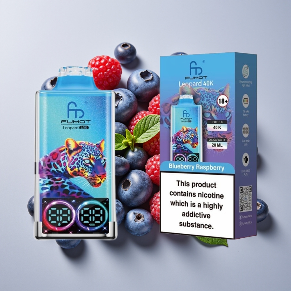Fumot Leopard 40K Hisap Vape Boleh Buang Bluberry Raspberry 5% Nikotin 700mAh Dual Mesh Type-C Paparan Digital Minyak Kuasa