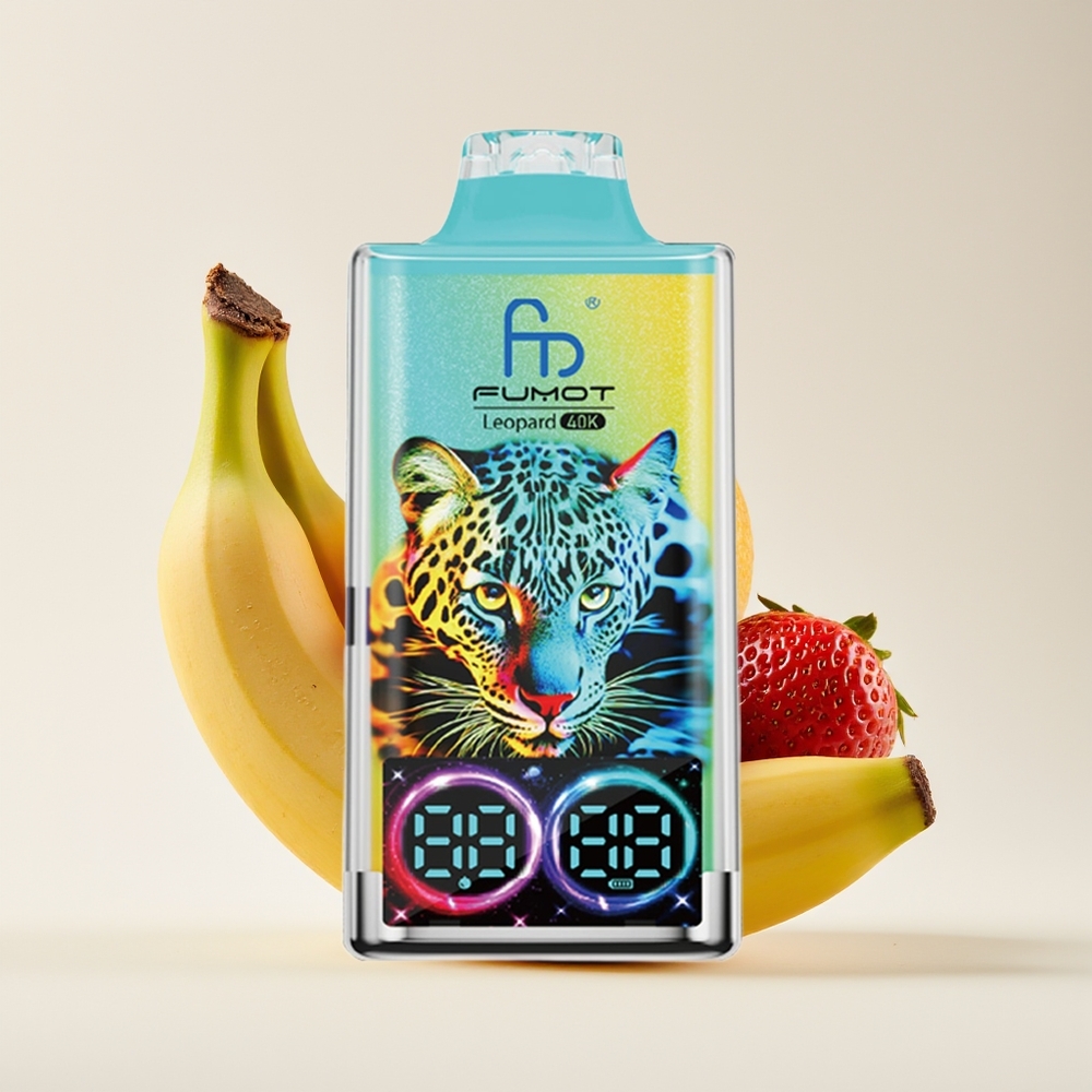 Fumot Leopard 40K Hisap Vape Buah Strawberry Pisang 0%-5% Nikotin 700mAh Dual Mesh Type-C Paparan Digital Minyak