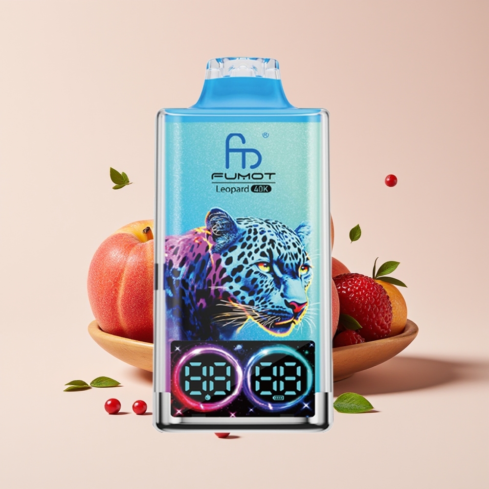 Fumot Leopard 40K Hisap Vape Disposable Peach Berry 0%/2%/3%/5% Nikotin 700mAh Dual Mesh Type-C Paparan Digital Tiub Minyak