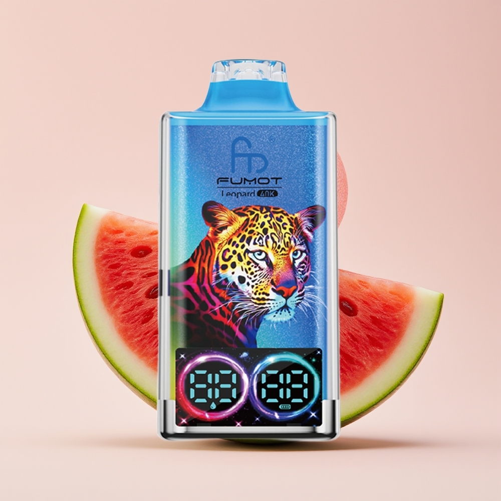Fumot Leopard 40K Hisap Vape Disposable Tembikai Gula-Gula Dual Mesh 5% Nikotin 700mAh Type-C Paparan Digital.