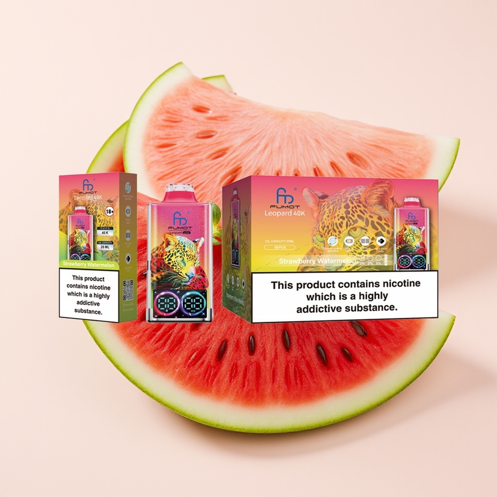 Fumot Leopard 40K Hisup Vape Disposable Strawberi Tembikai 0%/2%/3%/5% Nikotin 700mAh Dual Mesh Type-C Paparan Digital Tiub Minyak