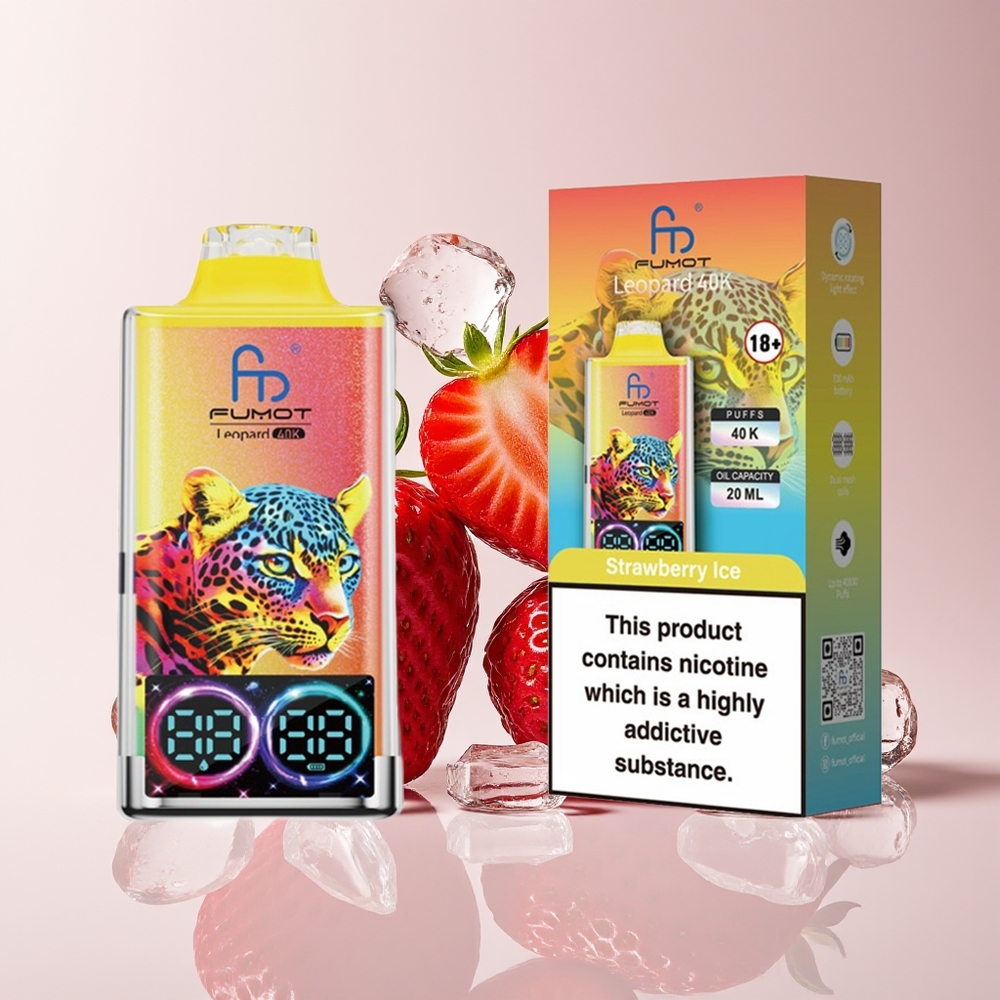 Fumot Leopard 40K Puff 0%/2%/3%/5% Nikotin 700mAh Dual Mesh Strawberry Ais Type-C Paparan Digital Tiub Minyak