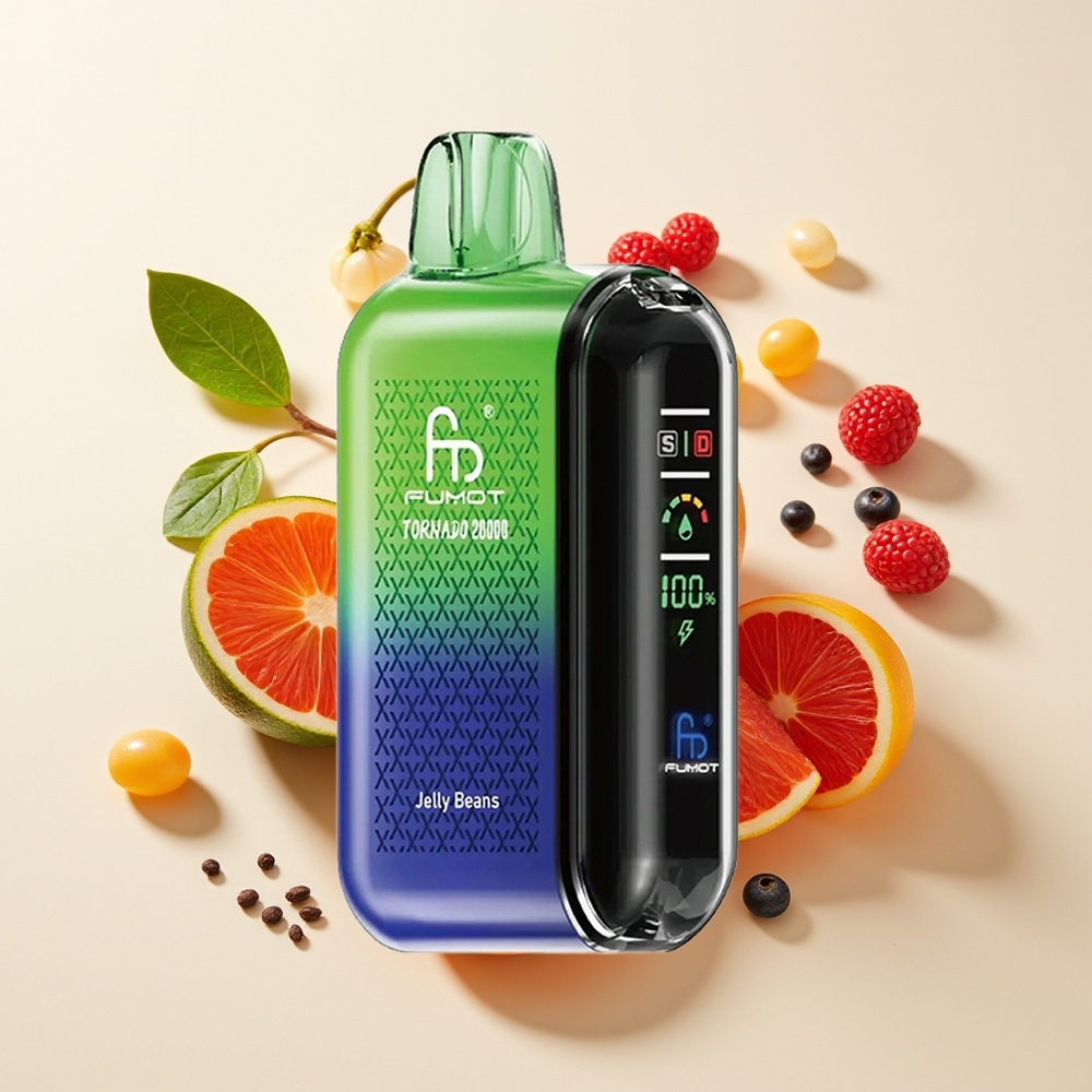 Fumot Tornado 20000 Hisap Dual Mesh 20ml Bateri 850mAh Paparan Pintar Kawalan Aliran Udara 2% Nikotin Mod Enjin Tunggal Jeli Kacang