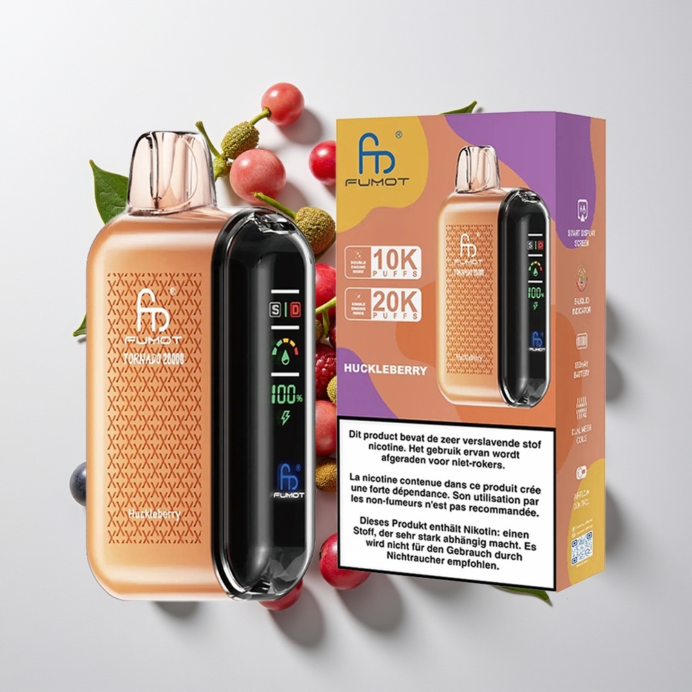 Fumot Tornado 20000 Hisap Dual Mesh 20ml Paparan Pintar Kawalan Aliran 2% Nikotin Buah Huckleberry