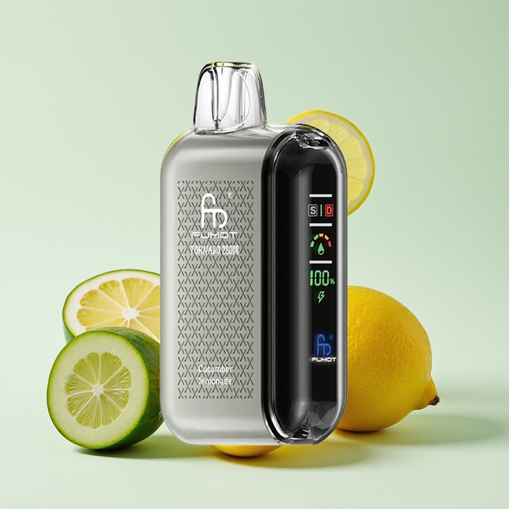 Fumot Tornado 20000 Hisap Dual Mesh Coil 20ml E-liquid 850mAh Bateri Boleh Dicas Paparan Pintar Kawalan Aliran Udara 2% Kekuatan Nikotin Mod Enjin Tunggal Timun Limau