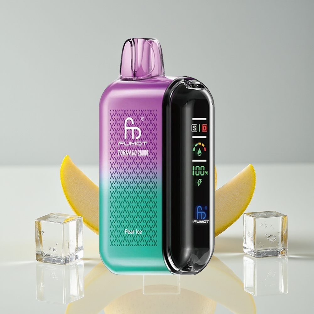 Fumot Tornado 20000 Puff Dual Mesh 20ml Bateri Boleh Dicas Paparan Pintar Kawalan Aliran Udara 2% Nikotin Mod Enjin Tunggal Pear Ais