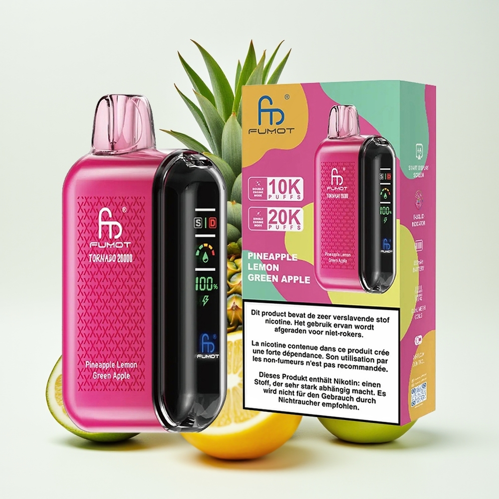Fumot Tornado 20000 Puff Dual Mesh 20ml Papaya Lemon Epal Hijau