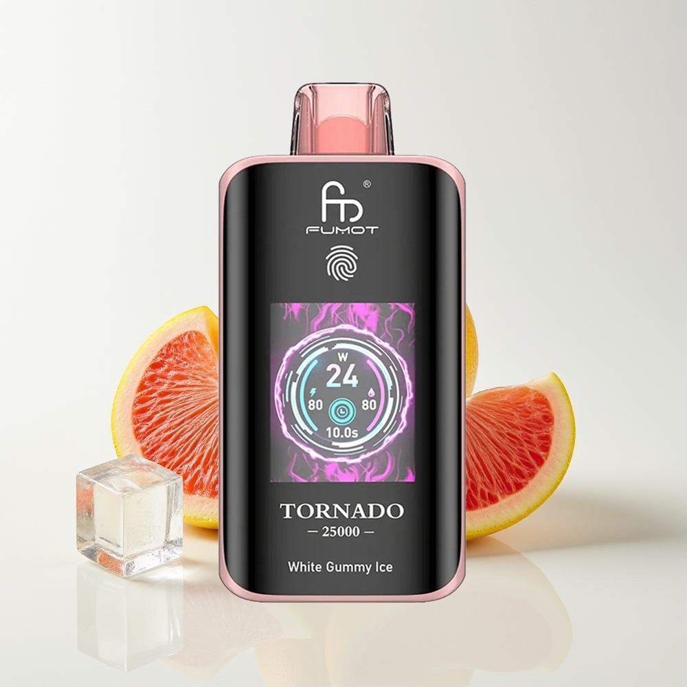Fumot Tornado 25000 Hisap E-Liquid 20ml Bateri 700mAh Gula-gula Putih Ais