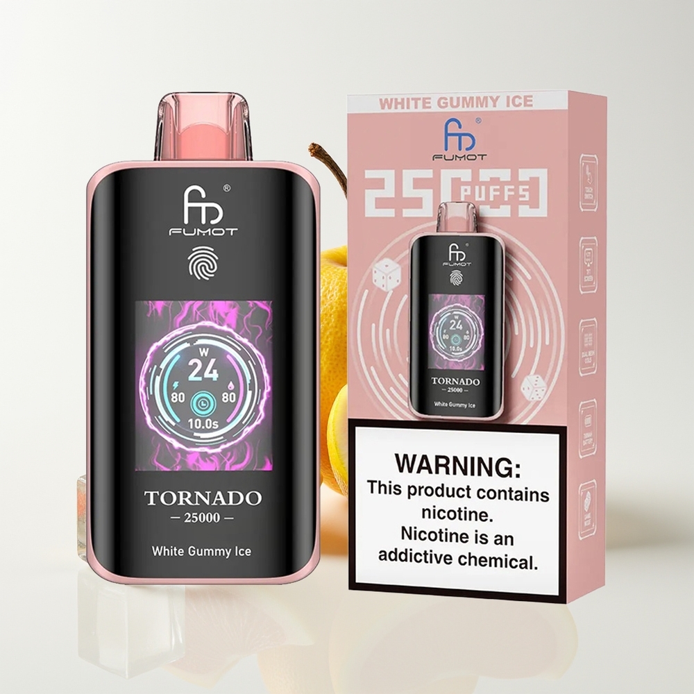 Fumot Tornado 25000 Hisap E-Liquid 20ml Bateri 700mAh Gula-gula Putih Ais