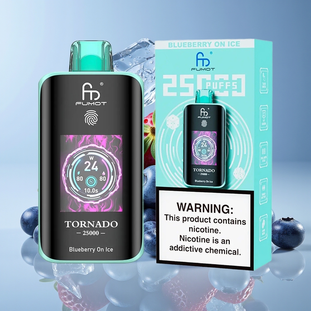 Fumot Tornado 25000 Hisap Skrin HD Bateri 700mAh Cas Semula Bluberry Ais