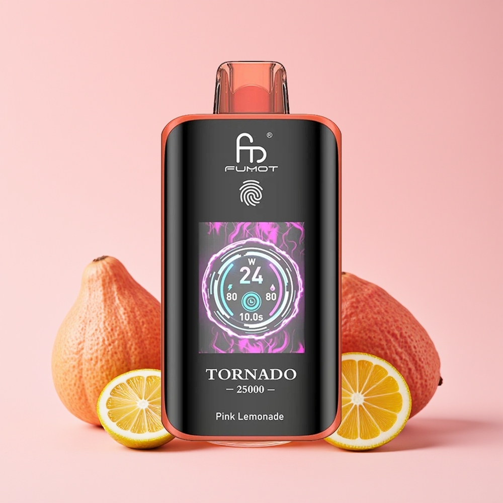 Fumot Tornado 25000 Hisap Skrin HD Bateri 700mAh Cecair 20ml Lemonade Merah Jambu