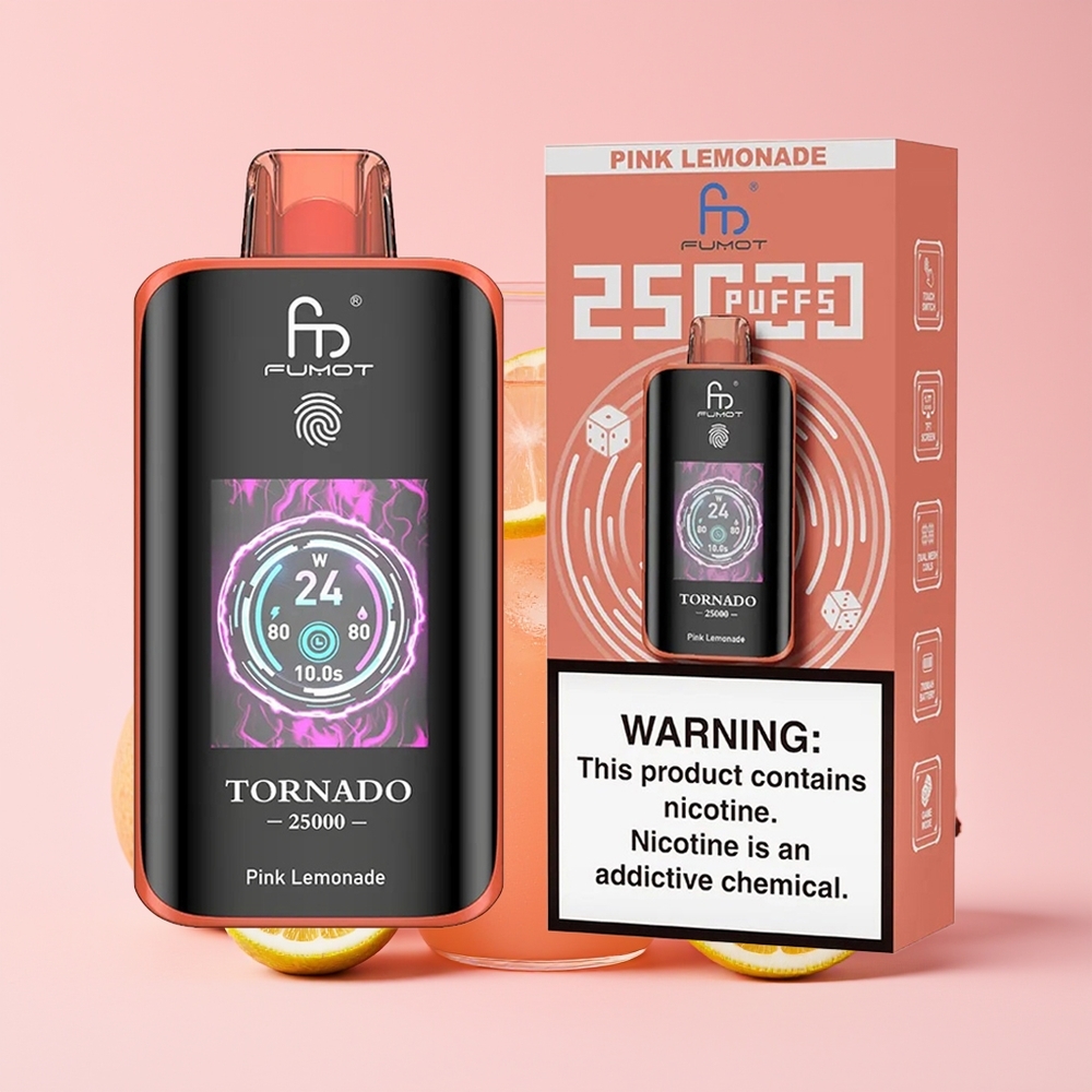 Fumot Tornado 25000 Hisap Skrin HD Bateri 700mAh Cecair 20ml Lemonade Merah Jambu