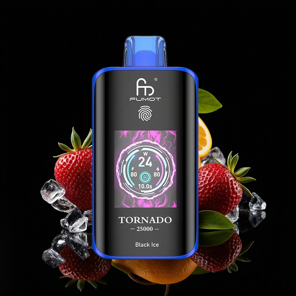 Fumot Tornado 25000 Hisap Skrin HD Bateri 700mAh Jenis-C Hitam Ais