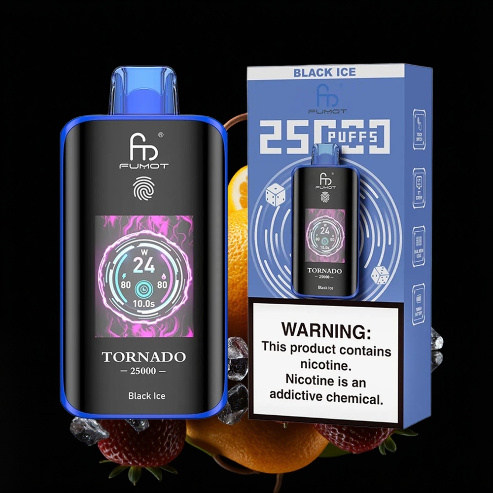 Fumot Tornado 25000 Hisap Skrin HD Bateri 700mAh Jenis-C Hitam Ais