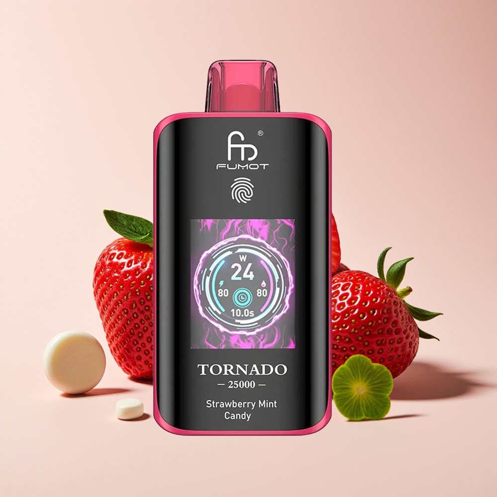 Fumot Tornado 25000 Puff HD Skrin Bateri 700mAh Jenis-C Strawberi Pudina Gula-gula
