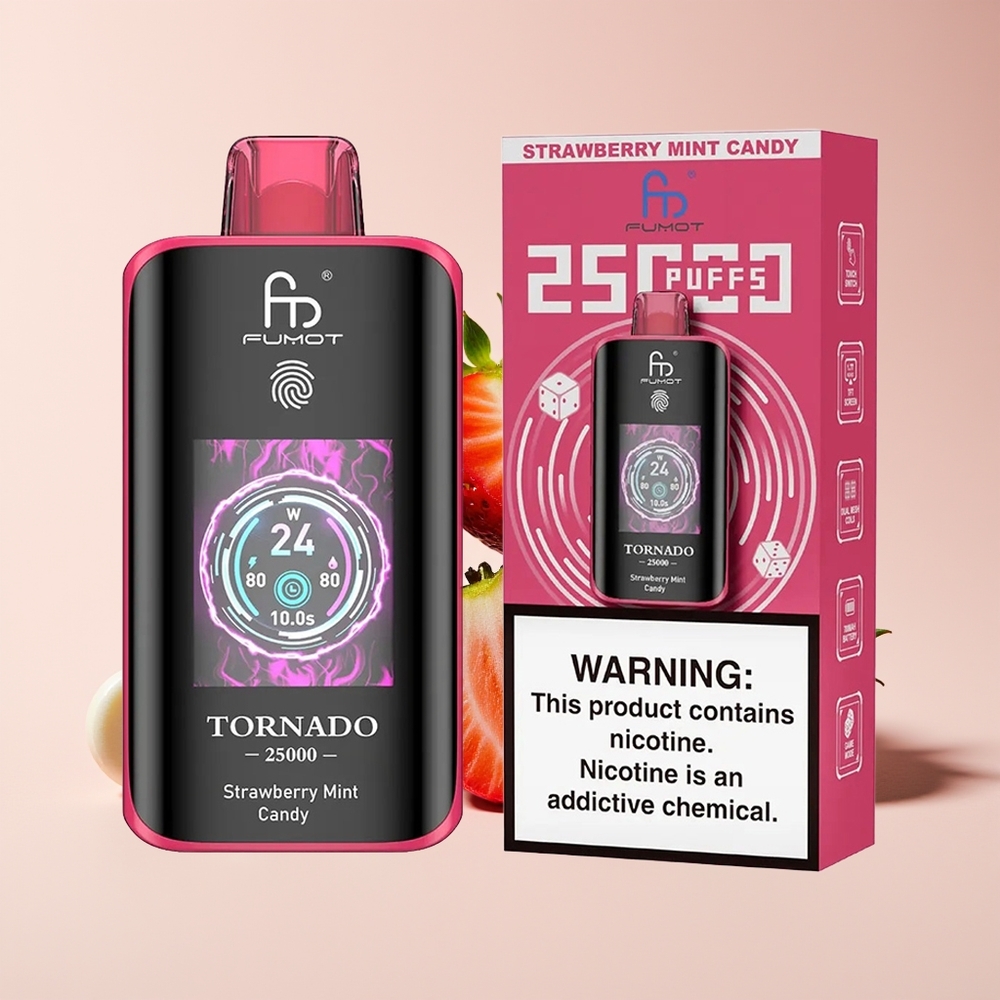 Fumot Tornado 25000 Puff HD Skrin Bateri 700mAh Jenis-C Strawberi Pudina Gula-gula