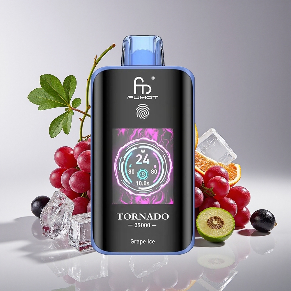 Fumot Tornado 25000 Puff Skrin HD Bateri 700mAh Cecair 20ml Ais Anggur