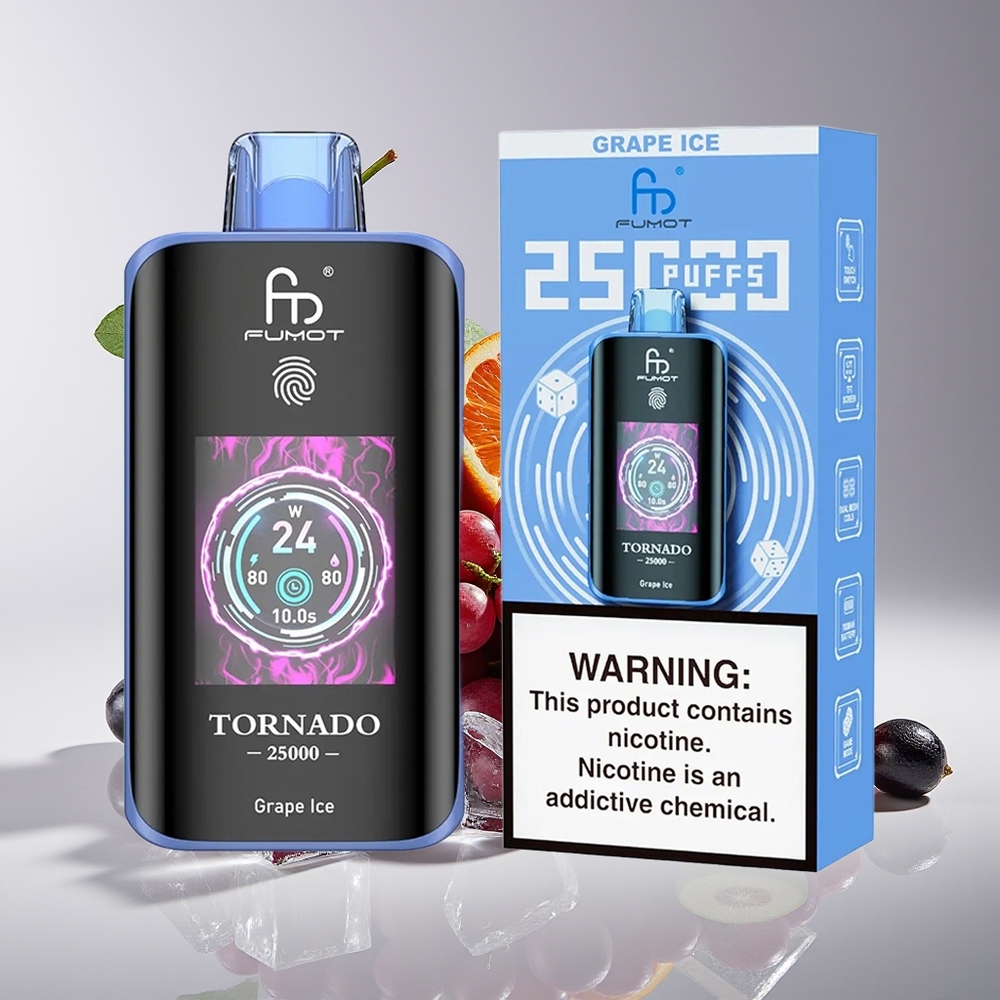 Fumot Tornado 25000 Puff Skrin HD Bateri 700mAh Cecair 20ml Ais Anggur