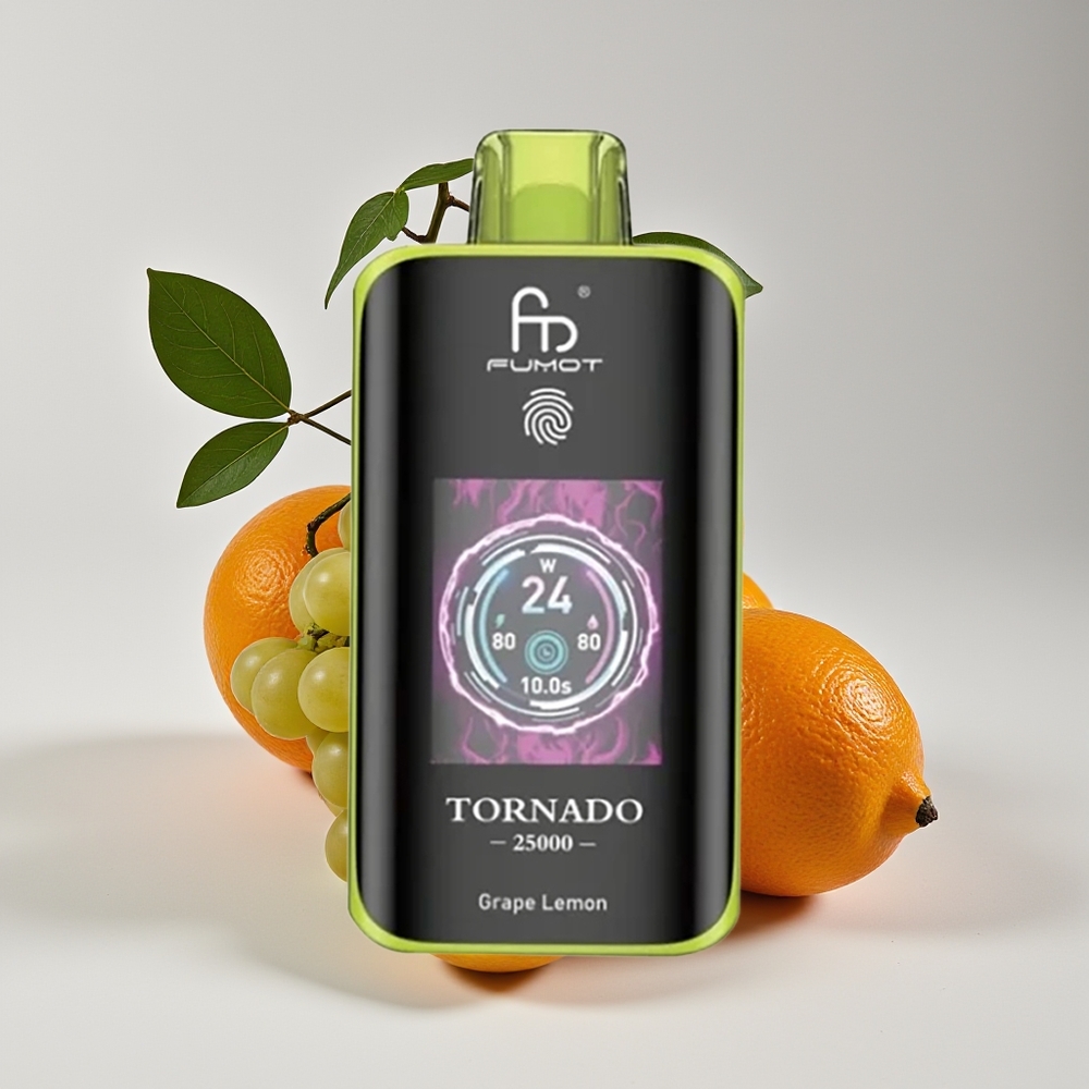 Fumot Tornado 25000 Puff Skrin HD Bateri 700mAh Jenis-C Anggur Lemon