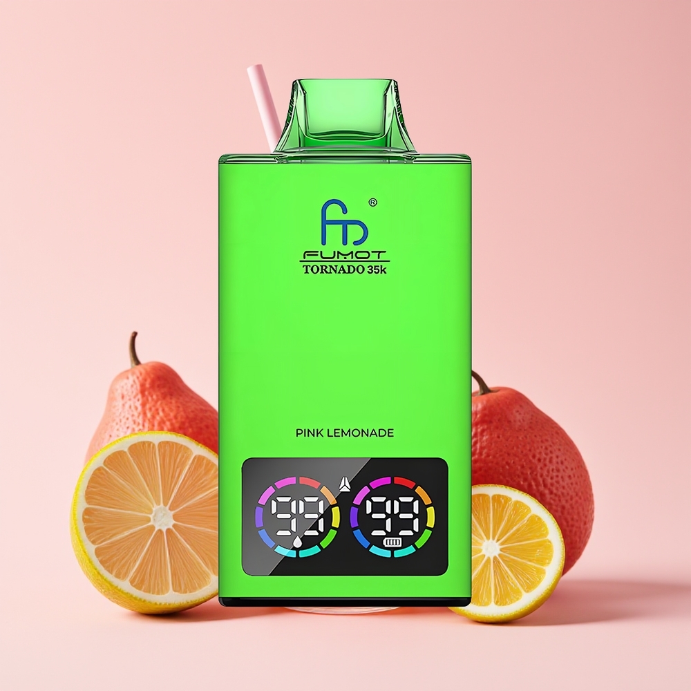 Fumot Tornado 35000 Hisap Dual Mesh Coil Lampu RGB Pantas USB-C Pink Limau