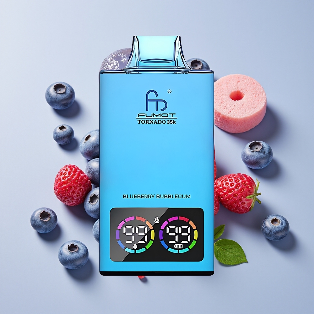 Fumot Tornado 35K Hisap Dual Mesh Coil E-liquid Indicator RGB Lights USB-C Gula-Gula Biru