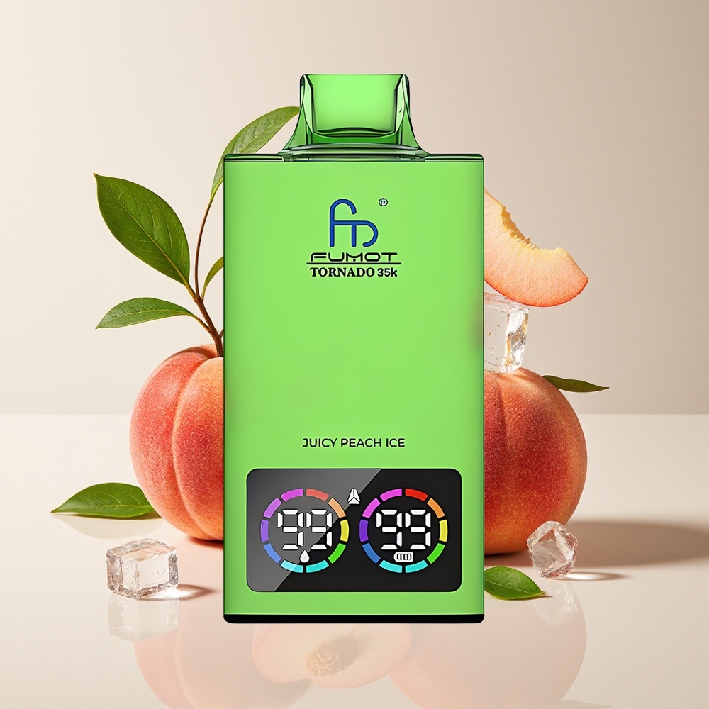 Fumot Tornado 35K Puff Dual Mesh E-Cecair Petunjuk Lampu RGB USB-C Ais Picu Rasa Juicy Peach