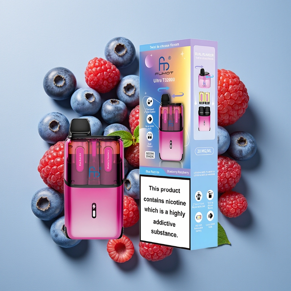 Fumot Ultra T32000 Hisap Blue Razz Ais - Bluberry Raspberry 800mAh Jenis-C Pusingan Mesh Lanjutan