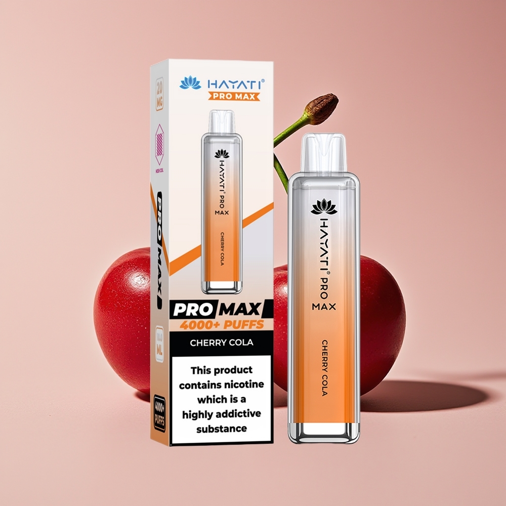 Hayati Pro Max 4000 Hisap Vape Disposable Ceri Kola 2% Nikotin 1400mAh Bateri Isi Semula LED Kristal