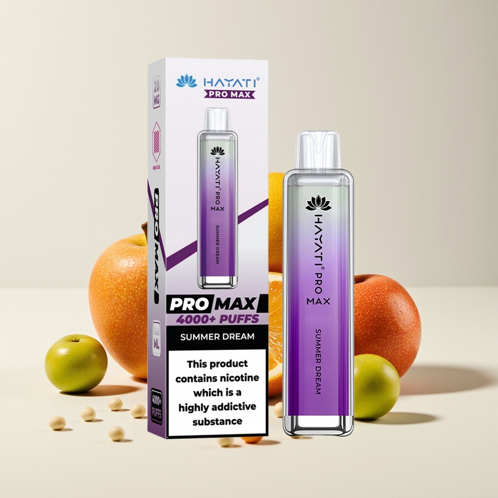 Hayati Pro Max 4000 Hisap Vape Disposable Mimpi Musim Panas 2% Nikotin 1400mAh 2ml/10ml Isi Automatik LED Kristal