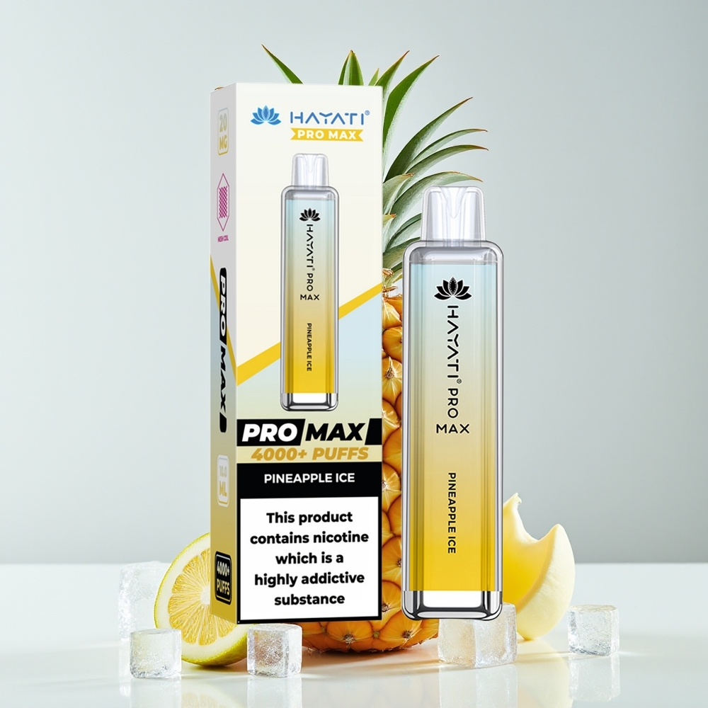 Hayati Pro Max 4000 Hisap Vape Disposable Nanas Ais dengan Bateri 1400mAh Dual 1.1 Ohm Mesh Coil