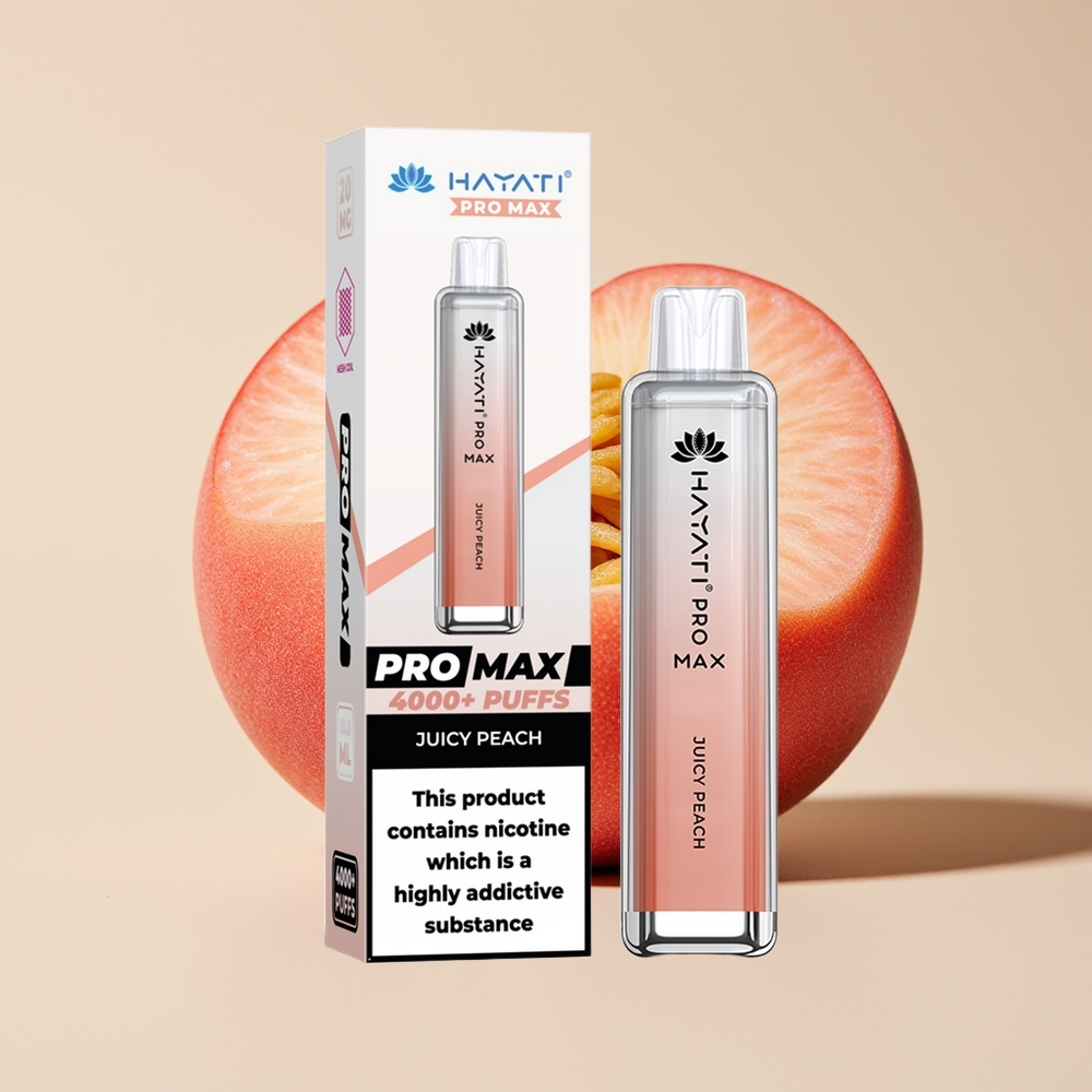 Hayati Pro Max 4000 Hisap Vape Disposable Persik Juicy LED Kristal 1400mAh 2ml/10ml