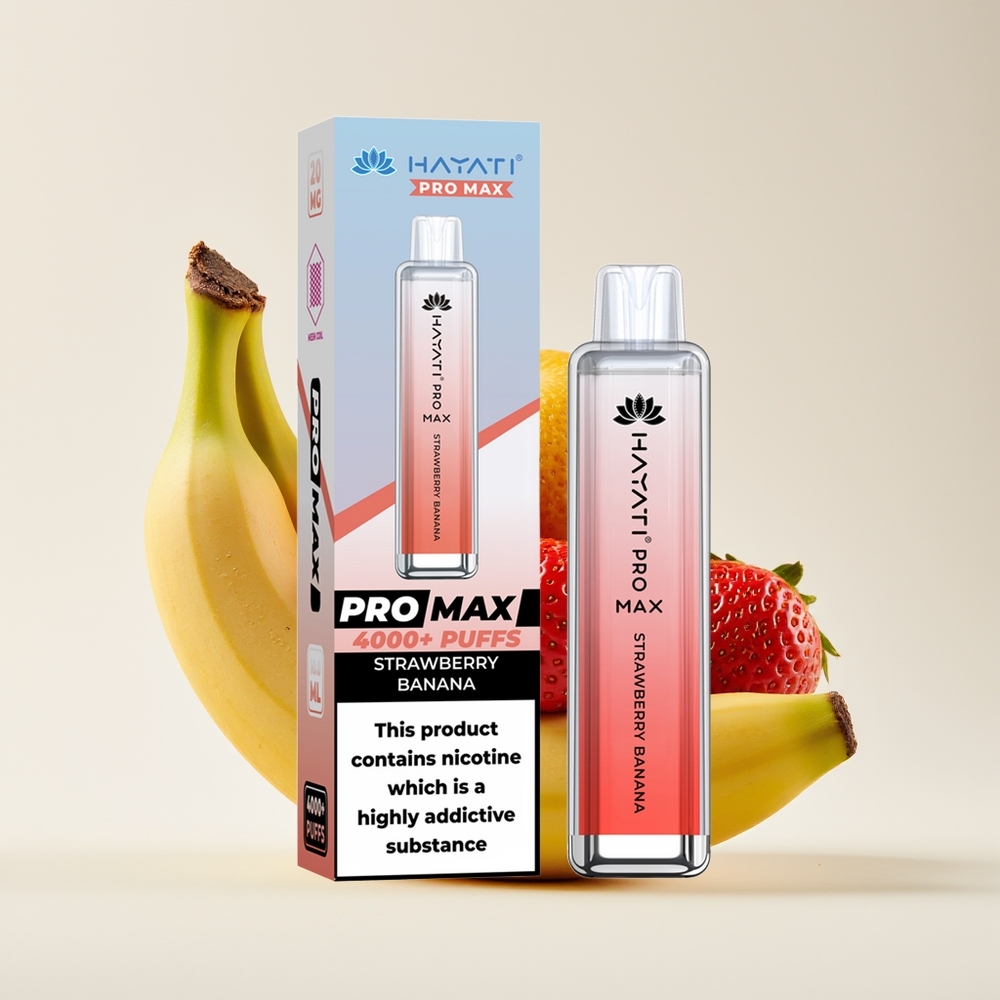 Hayati Pro Max 4000 Hisap Vape Disposable Strawberry Pisang Rechargeable 1400mAh