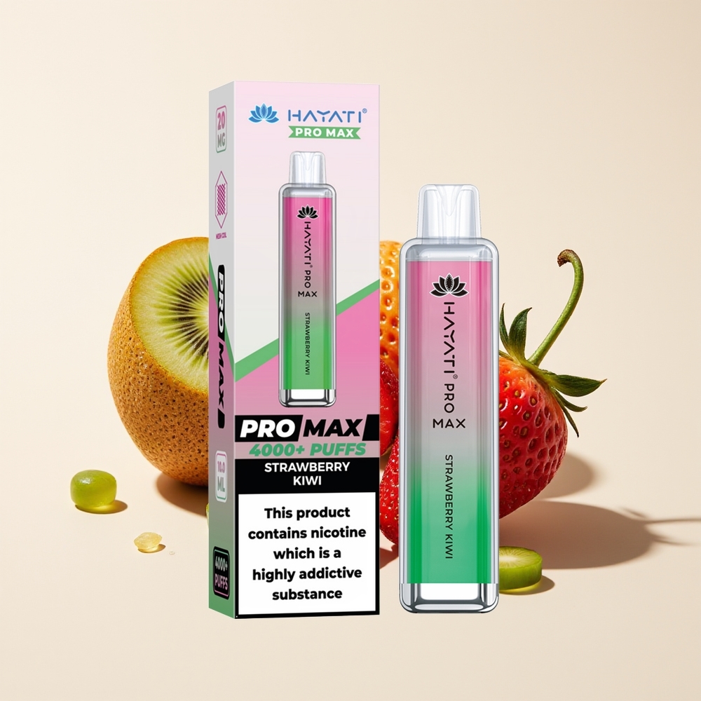 Hayati Pro Max 4000 Hisap Vape Strawberry Kiwi Boleh Dicas LED 1400mAh Dual 1.1 Ohm Mesh Coil
