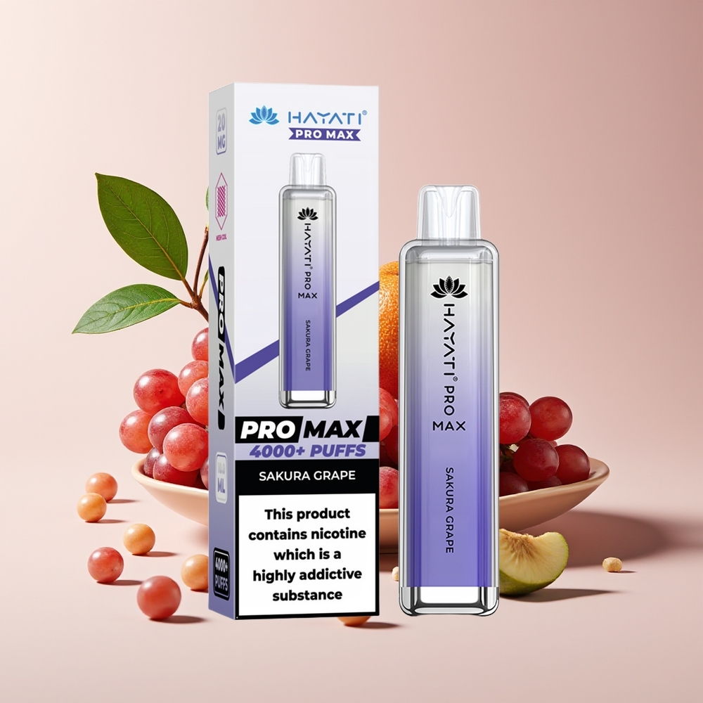 Hayati Pro Max 4000 Puff Vape Disposable Sakura Anggur Reka Bentuk Kristal LED 1400mAh