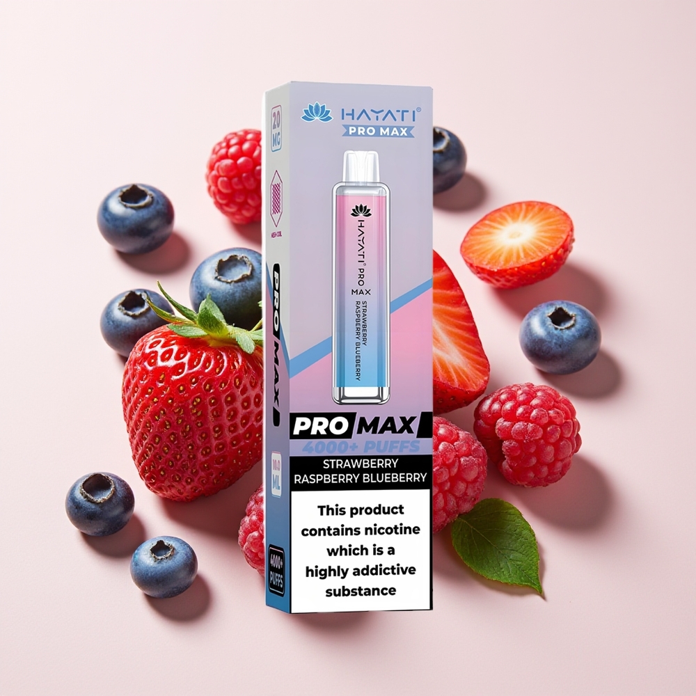 Hayati Pro Max 4000 Puff Vape Disposable Strawberi Raspberi Bluberi 1400mAh Rechargeable LED TPD-Compliance