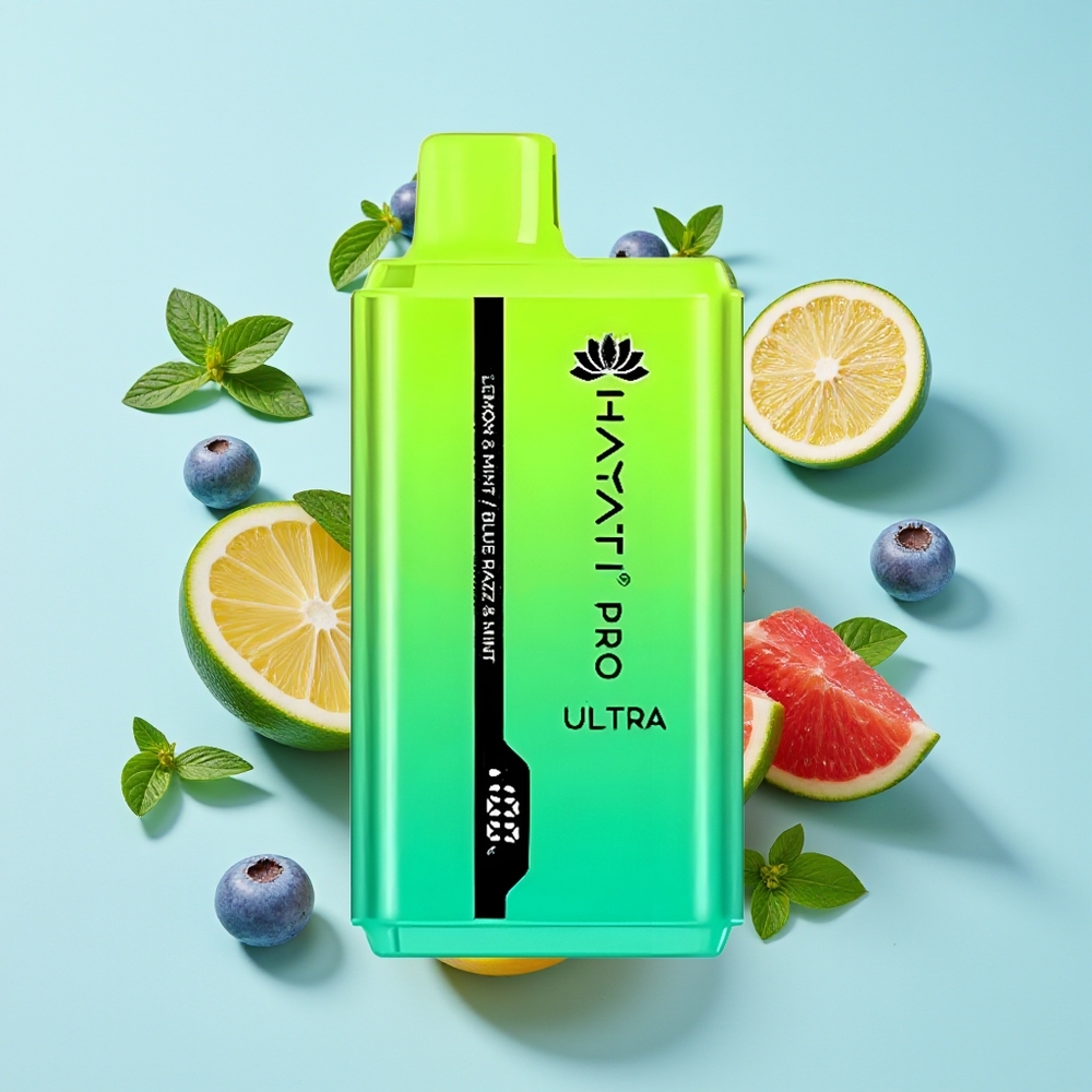 Hayati Pro Ultra 15000 Hisap Kapasiti E-Cecair 2 12ml Kekuatan Nikotin 2% Rasa Lemon & Pudina Blue Razz & Pudina