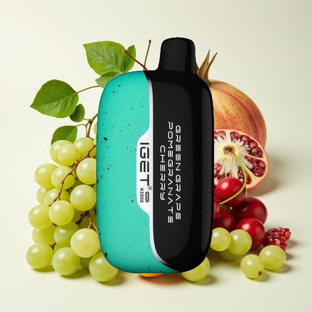 IGET Moon 5000 Puff Hijau Anggur Delima Ceri PC Mesh 1.35 Ohm 81.5g 49.5x25.3x99.4mm